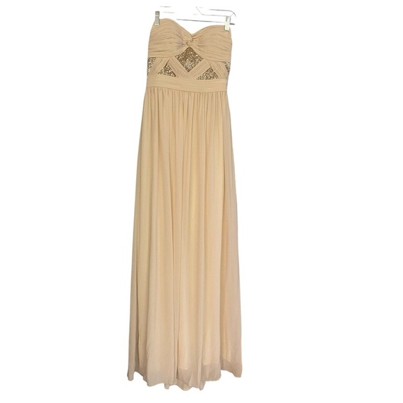 Gianni Bini Long Chiffon Gown Size M Champagne w Gold Sequins Strapless Prom - Picture 10 of 12